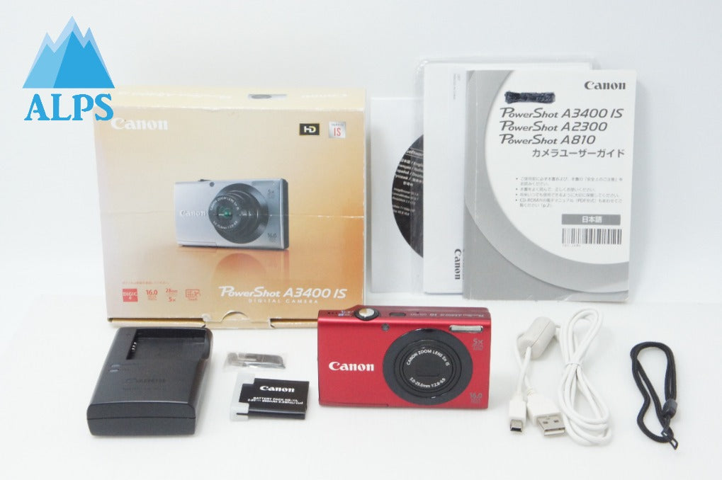 Excellent Canon PowerShot A3400 IS Compact Digital Camera Red With