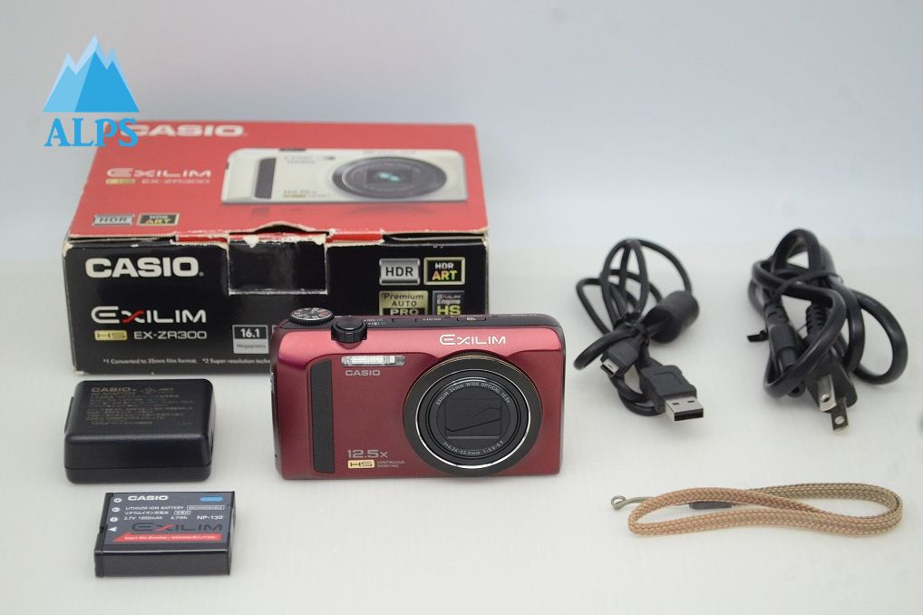 美品 CASIO カシオ HIGH SPEED EXILIM EX-ZR300 コンパクトデジタルカメラ レッド 元箱付 251204g