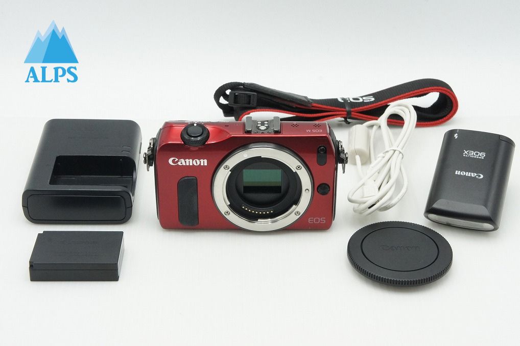 美品 Canon キヤノン EOS M ボディ ミラーレス一眼カメラ レッド スピードライト 90EX付 260107af