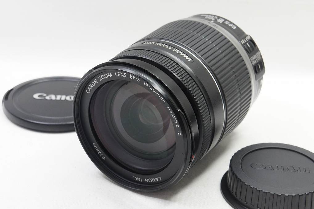 良品 Canon キヤノン EF-S 18-200mm F3.5-5.6 IS APS-C ズームレンズ フード付 250814d