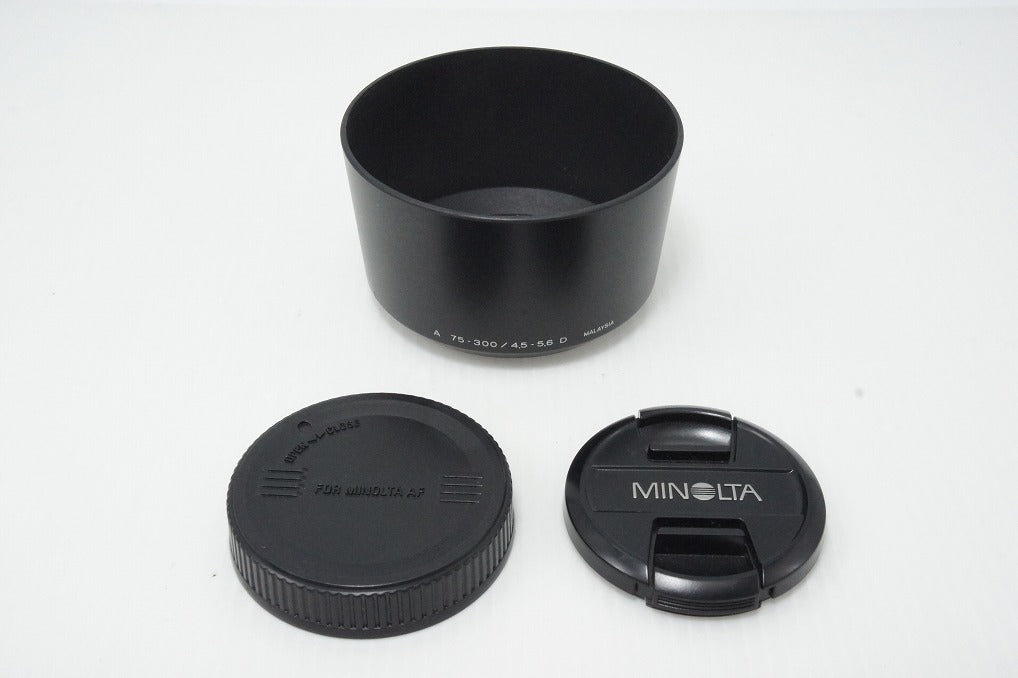 MINOLTA ミノルタ AF ZOOM 75-300mm F4.5-5.6D SONY ソニー αマウント ズームレンズシルバー フード付 260417q