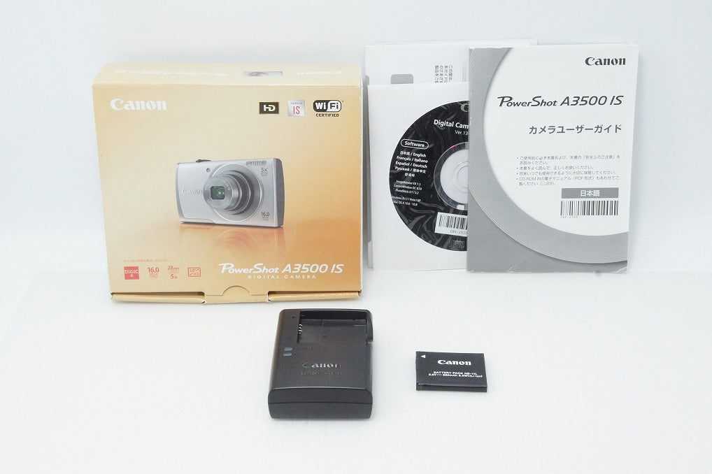 良品 Canon キヤノン PowerShot A3500 IS コンパクトデジタルカメラ シルバー 元箱付 260512i