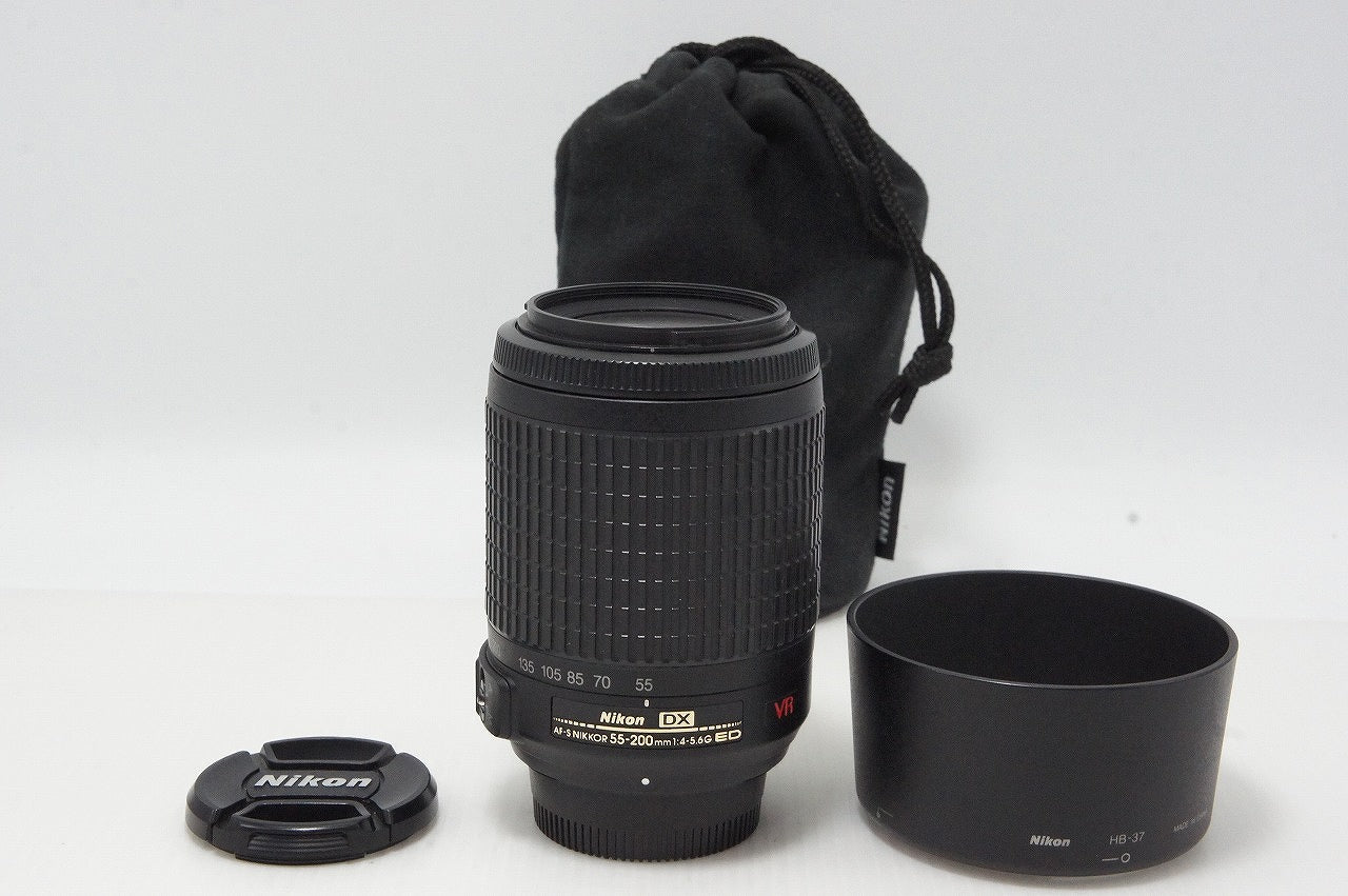 美品 Nikon ニコン AF-S DX NIKKOR 55-200mm F4-5.6G ED VR APS-C ズームレンズ フード ポーチ付 260513ao