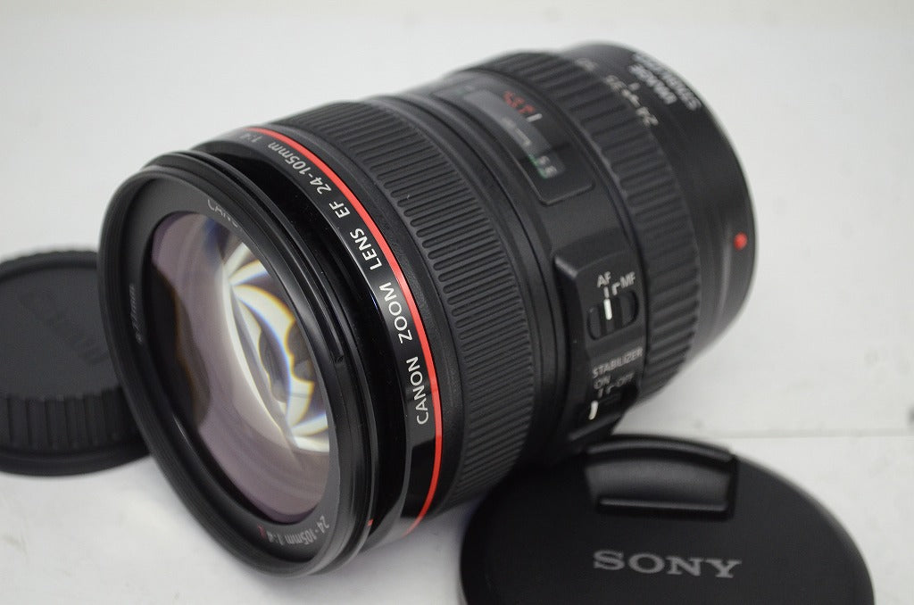 良品 Canon キヤノン EF 24-105mm F4L IS USM フルサイズ ズームレンズ フード付 251002y