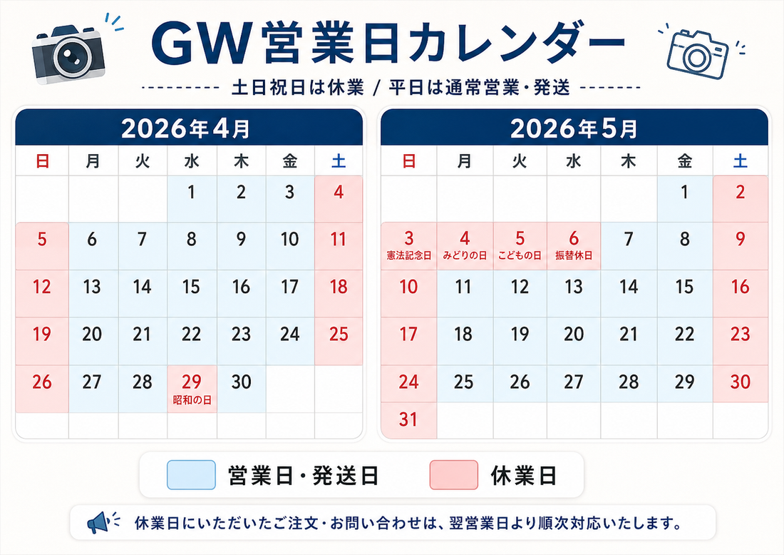 ゴールデンウィーク期間中の営業・発送について