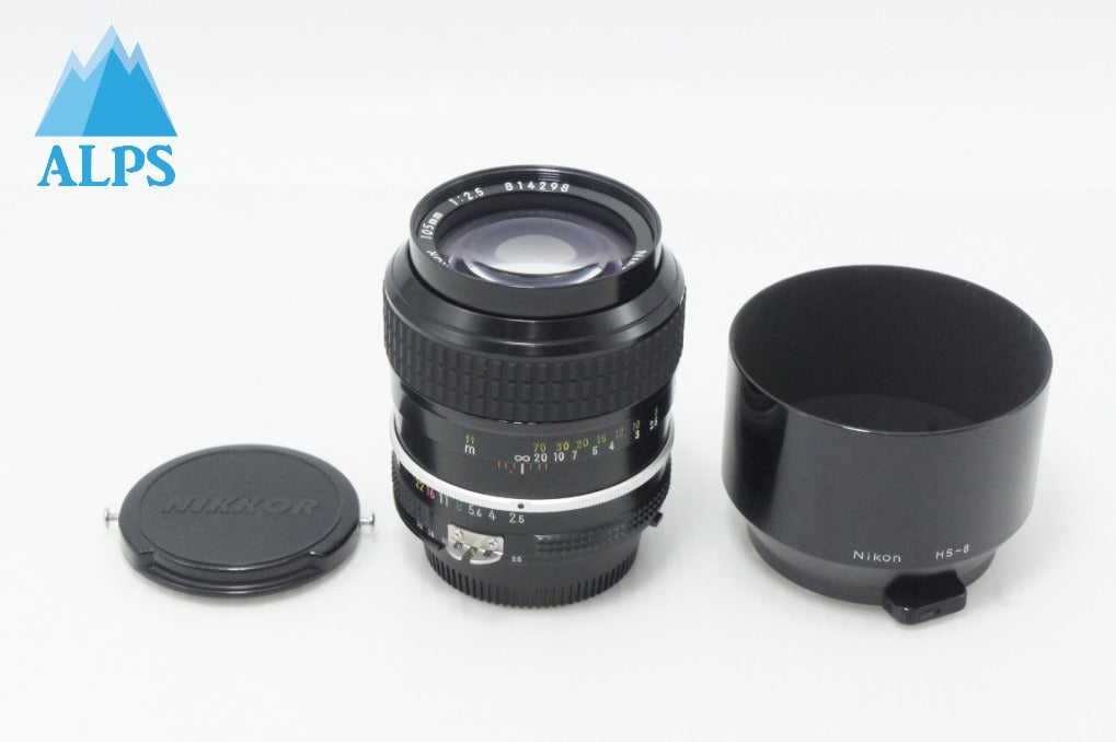 美品 Nikon ニコン Ai Nikkor 105mm F2.5 MF 単焦点レンズ フード付 260618ap