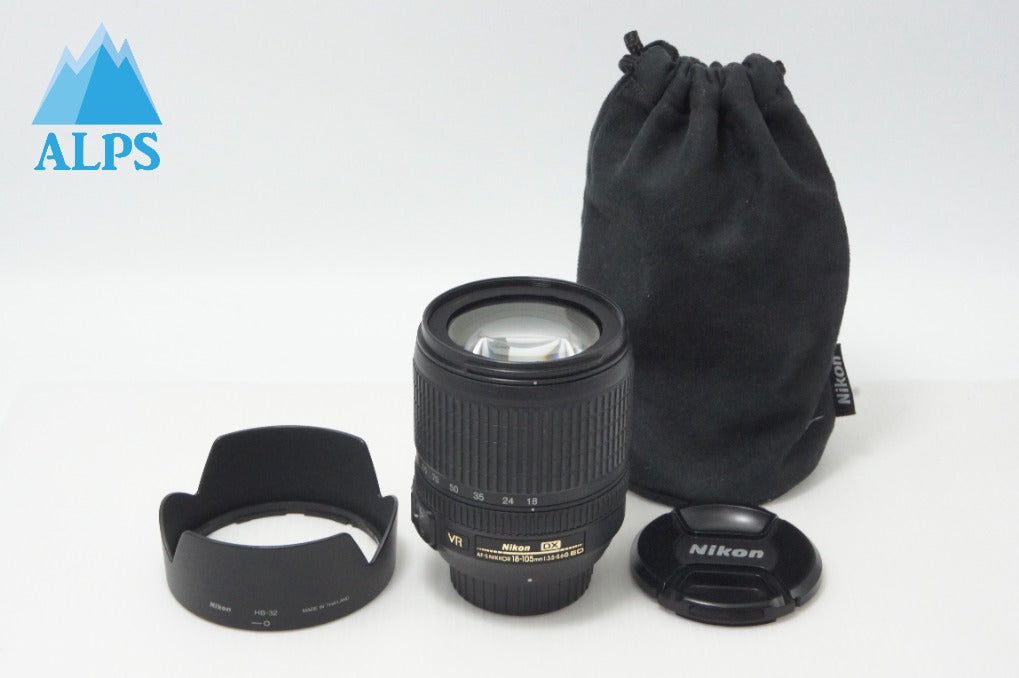 良品 Nikon ニコン AF-S DX NIKKOR 18-105mm F3.5-5.6G ED VR APS-C ズームレンズ フード ポーチ付 260703d