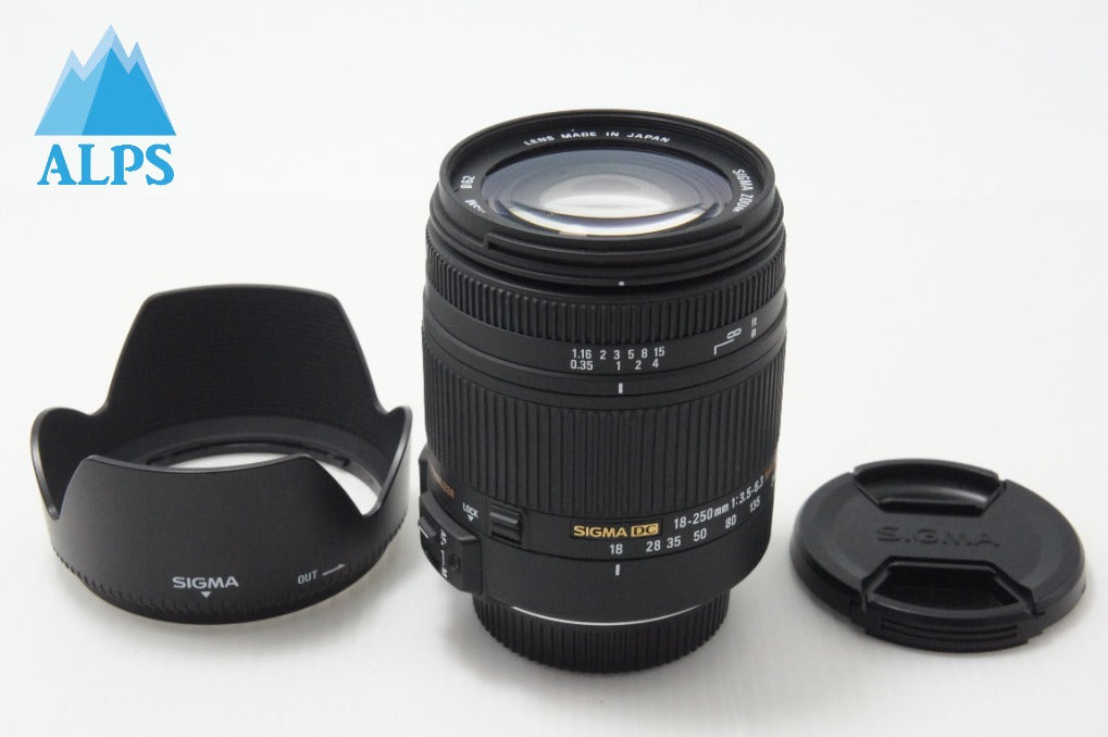 美品 SIGMA シグマ 18-250mm F3.5-6.3 DC MACRO OS HSM Nikon ニコン Fマウント APS-C ズームレンズ フード付 260717a
