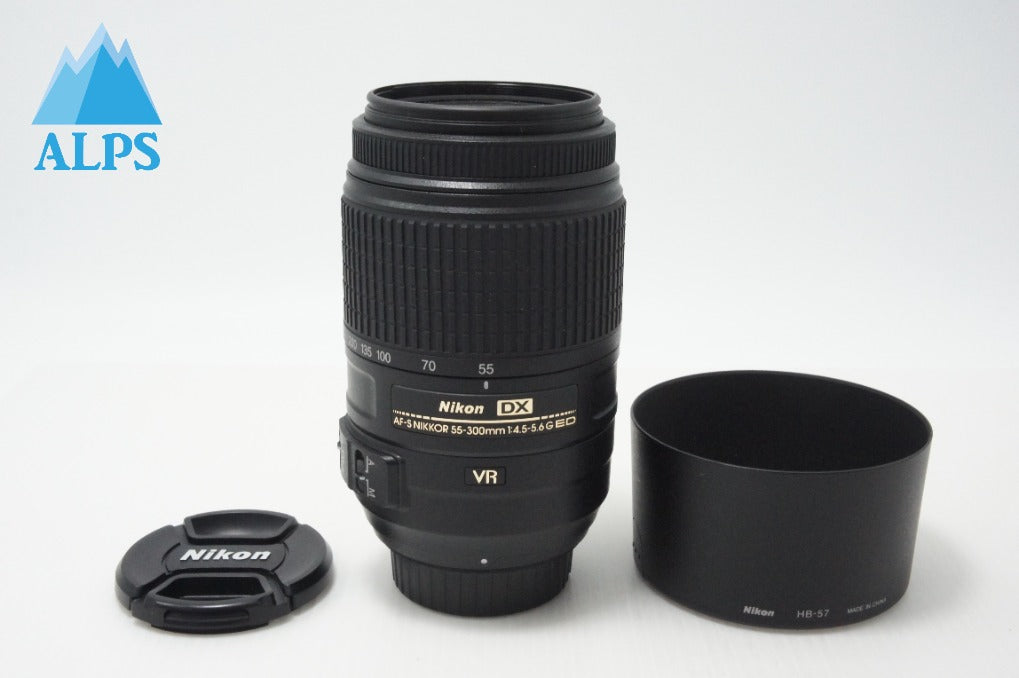 美品 Nikon ニコン AF-S DX NIKKOR 55-300mm F4.5-5.6G ED VR APS-C ズームレンズ フード付 260724c