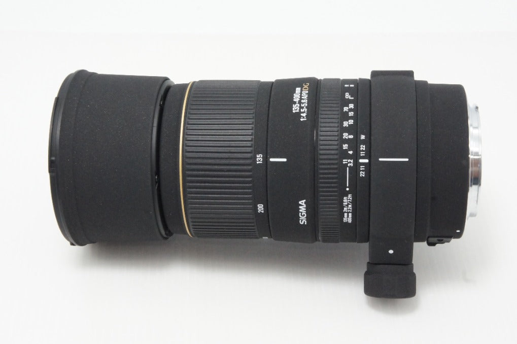 良品 SIGMA シグマ AF APO 135-400mm F4.5-5.6 DG Canon キヤノン EFマウント ズームレンズ フード付 260618ah