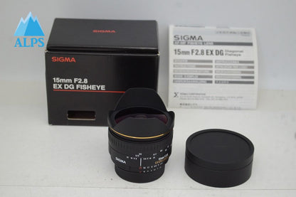 美品 SIGMA シグマ 15mm F2.8 EX DG DIAGONAL FISHEYE Nikon ニコン Fマウント用 単焦点レンズ 元箱付 251016q