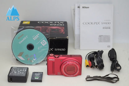 美品 Nikon ニコン COOLPIX S9100 コンパクトデジタルカメラ グロリアスレッド 元箱付 251023a