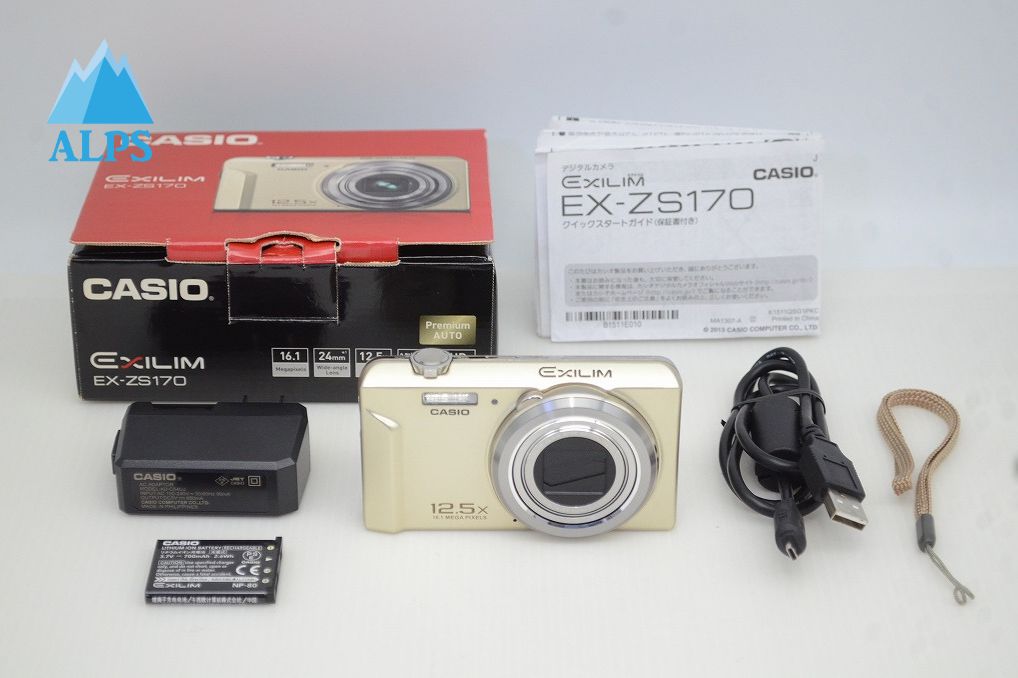 良品 CASIO カシオ EXILIM EX-ZS170 コンパクトデジタルカメラ ゴールド 元箱付 251104af