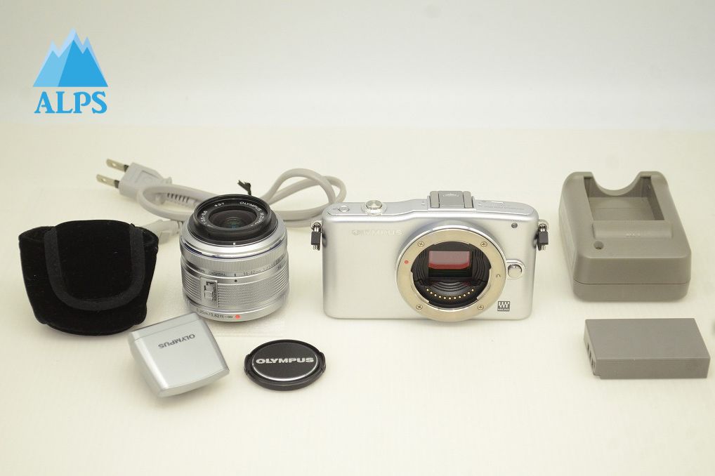 美品 OLYMPUS PEN mini E-PM1 + M.ZUIKO DIGITAL 14-42mm F3.5-5.6 II R レンズキット ミラーレス シルバー 251105i