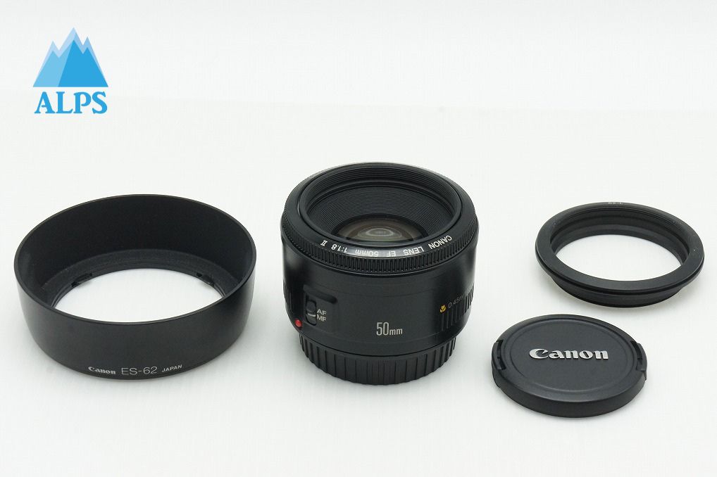良品 Canon キヤノン EF 50mm F1.8 II フルサイズ 単焦点レンズ フード アダプター付 260121ai