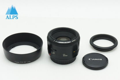 良品 Canon キヤノン EF 50mm F1.8 II フルサイズ 単焦点レンズ フード アダプター付 260121ai