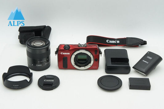 美品 Canon EOS M ボディ+ EF-M 18-55mm IS STM レンズキット ミラーレス レッド SPEEDLITE 90EX ストロボ付 260211t