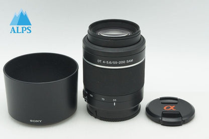 美品 SONY ソニー DT 55-200mm F4-5.6 SAM SAL55200-2 MINOLTA ミノルタ αマウント ズームレンズ フード付 260219r
