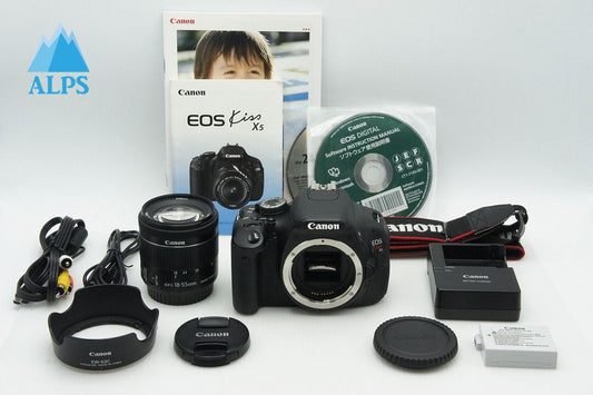 良品 Canon キヤノン EOS Kiss X5 ＋ EF-S 18-55mm F4-5.6 IS STM デジタル一眼レフカメラ フード付 260226b