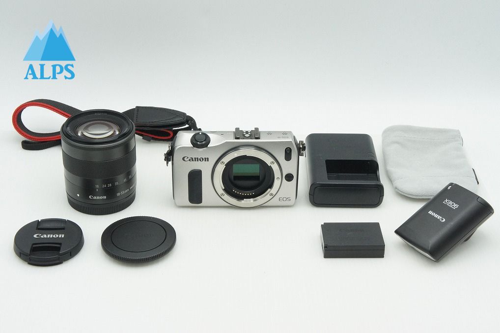 美品 Canon EOS M + EF-M 18-55mm IS STM レンズキット ミラーレス一眼カメラ シルバー スピードライト90EX付 260304a