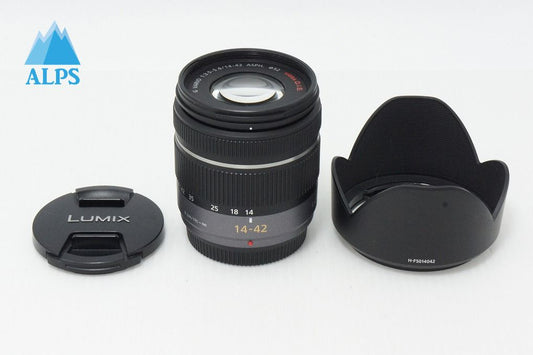 美品 Panasonic LUMIX G VARIO 14-42mm F3.5-5.6 ASPH. MEGA O.I.S H-FS014042 マイクロフォーサーズ フード付 260416ab