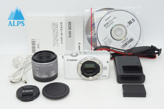 美品 Canon キヤノン EOS M10 レンズキット (EF-M 15-45mm F3.5-6.3 IS STM) ミラーレス一眼カメラ ホワイト 260502l