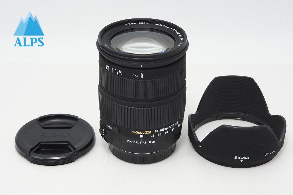 良品 SIGMA シグマ AF 18-200mm F3.5-6.3 DC OS Canon キヤノン EFマウント APS-C ズームレンズ フード付 260507a