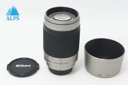 美品 Nikon ニコン AF ZOOM NIKKOR 70-300mm F4-5.6G ズームレンズ シルバー Fマウント フルサイズ フード付 260602c