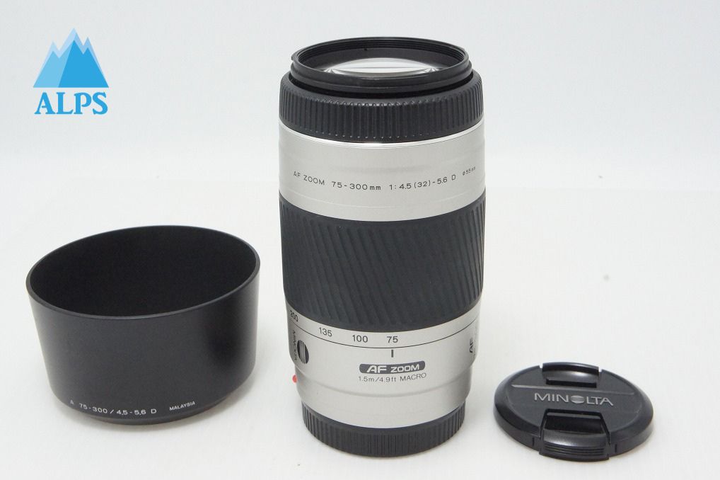 MINOLTA ミノルタ AF ZOOM 75-300mm F4.5-5.6D SONY ソニー αマウント ズームレンズシルバー フード付 260417q