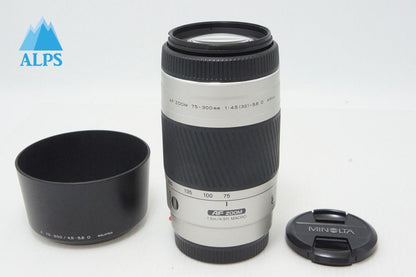 MINOLTA ミノルタ AF ZOOM 75-300mm F4.5-5.6D SONY ソニー αマウント ズームレンズシルバー フード付 260417q