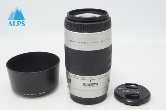 MINOLTA AF ZOOM 75-300mm F4.5-5.6D SONY α Mount Zoom Lens Silver with Hood 260417q