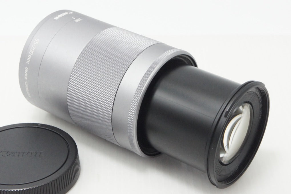 美品 Canon キヤノン EF-M 55-200mm F4.5-6.3 IS STM ズームレンズ シルバー EF-Mマウント 260702ab