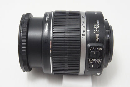美品 Canon キヤノン EF-S 18-55mm F3.5-5.6 IS APS-C ズームレンズ フード付 260703g