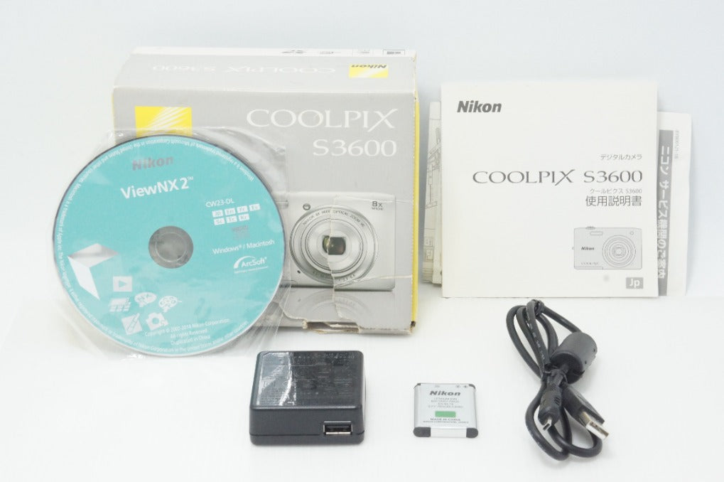 良品 Nikon ニコン COOLPIX S3600 コンパクトデジタルカメラ クリスタルシルバー 元箱付 260706g