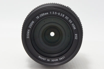 良品 SIGMA シグマ 18-200mm F3.5-6.3 II DC OS HSM Canon キヤノン EFマウント APS-C ズームレンズ フード付 260708ah