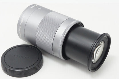 良品 Canon キヤノン EF-M 55-200mm F4.5-6.3 IS STM シルバー APS-C EF-Mマウント ズームレンズ 260708o