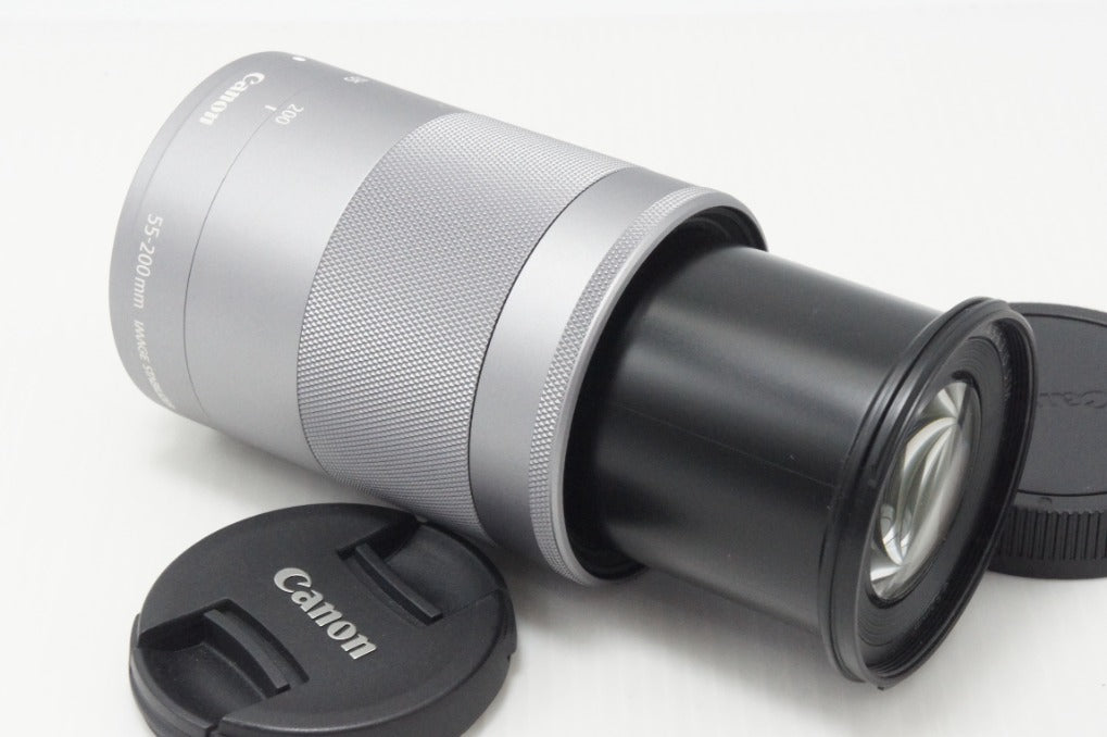 美品 Canon キヤノン EF-M 55-200mm F4.5-6.3 IS STM シルバー EF-Mマウント APS-C ズームレンズ 260710m