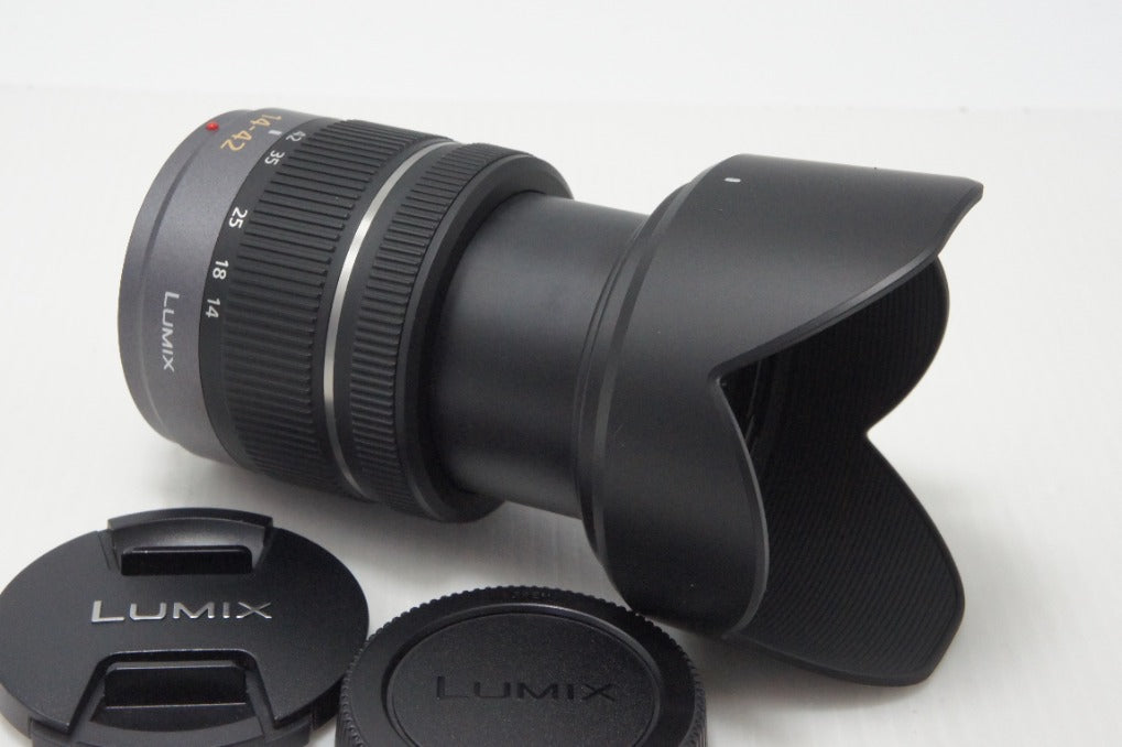 美品 Panasonic LUMIX G VARIO 14-42mm F3.5-5.6 ASPH. MEGA O.I.S H-FS014042 マイクロフォーサーズ フード付 260728q