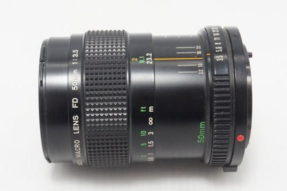 Canon キヤノン NEW FD 50mm F3.5 MACRO MF 単焦点レンズ フード付 260908e