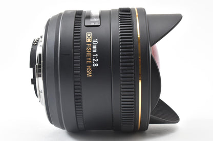 良品 SIGMA シグマ 10mm F2.8 EX DC FISHEYE HSM AFレンズ Nikon Fマウント APS-C ケース付 260921p