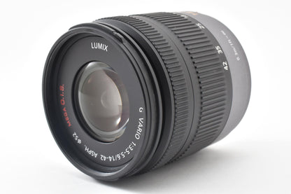 美品 Panasonic LUMIX G VARIO 14-42mm F3.5-5.6 ASPH. MEGA O.I.S H-FS014042 AFレンズ マイクロフォーサーズ フード付 260921r