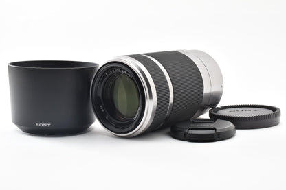 美品 SONY ソニー E 55-210mm F4.5-6.3 OSS SEL55210 シルバー Eマウント APS-C ズームレンズ フード付 260921s