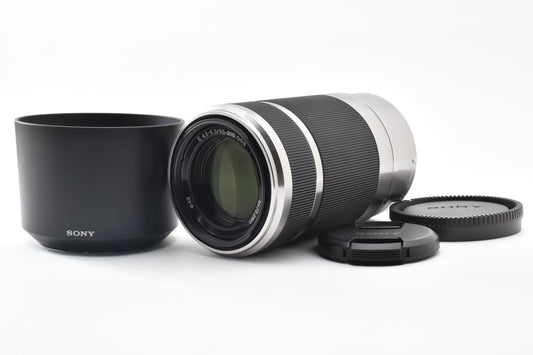 美品 SONY ソニー E 55-210mm F4.5-6.3 OSS SEL55210 シルバー Eマウント APS-C ズームレンズ フード付 260921s