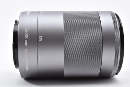 美品 Canon キヤノン EF-M 55-200mm F4.5-6.3 IS STM AFレンズ シルバー EF-Mマウント APS-C 260918j