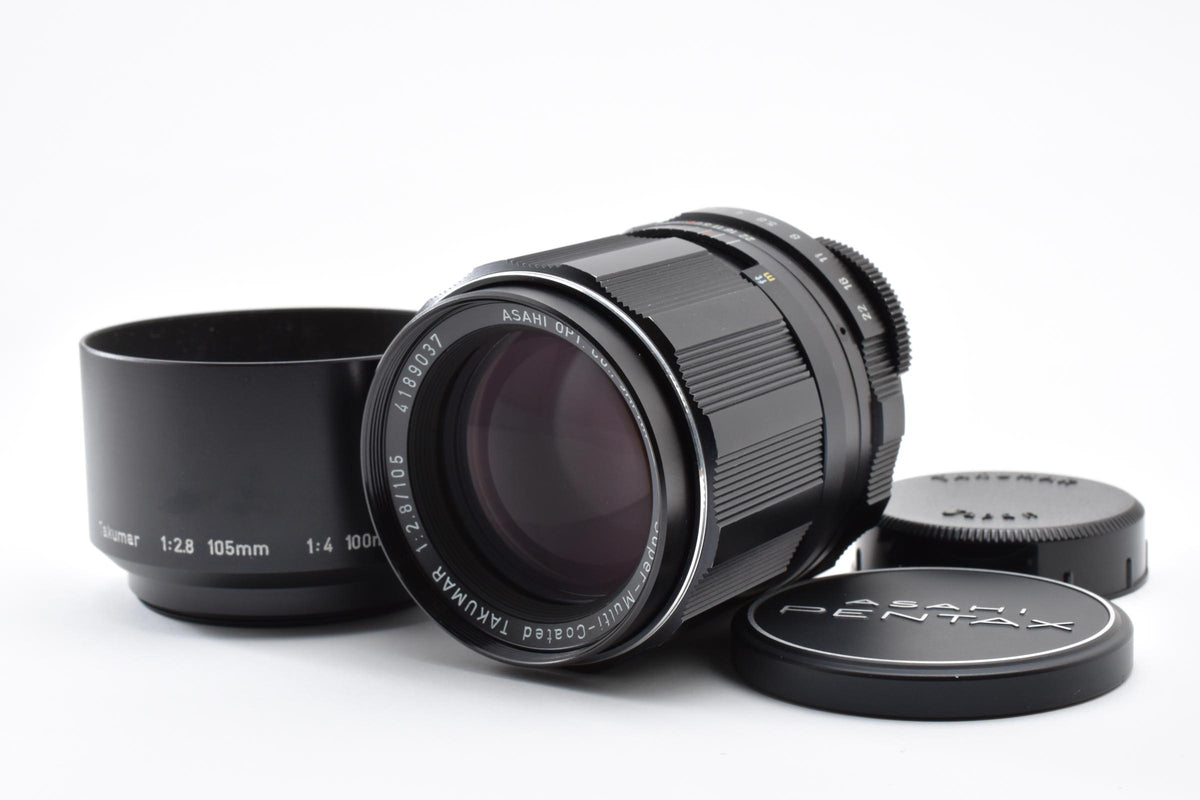 良品 ASAHI PENTAX ペンタックス SMC TAKUMAR 105mm F2.8 M42マウント MFレンズ フード付 260924c