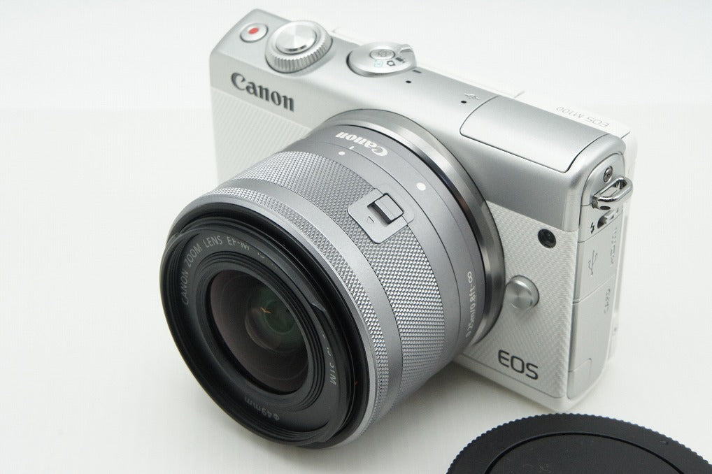 美品 Canon キヤノン EOS M100 ボディ + EF-M 15-45mm IS STM レンズキット ミラーレス一眼カメラ ホワイト 260205ag