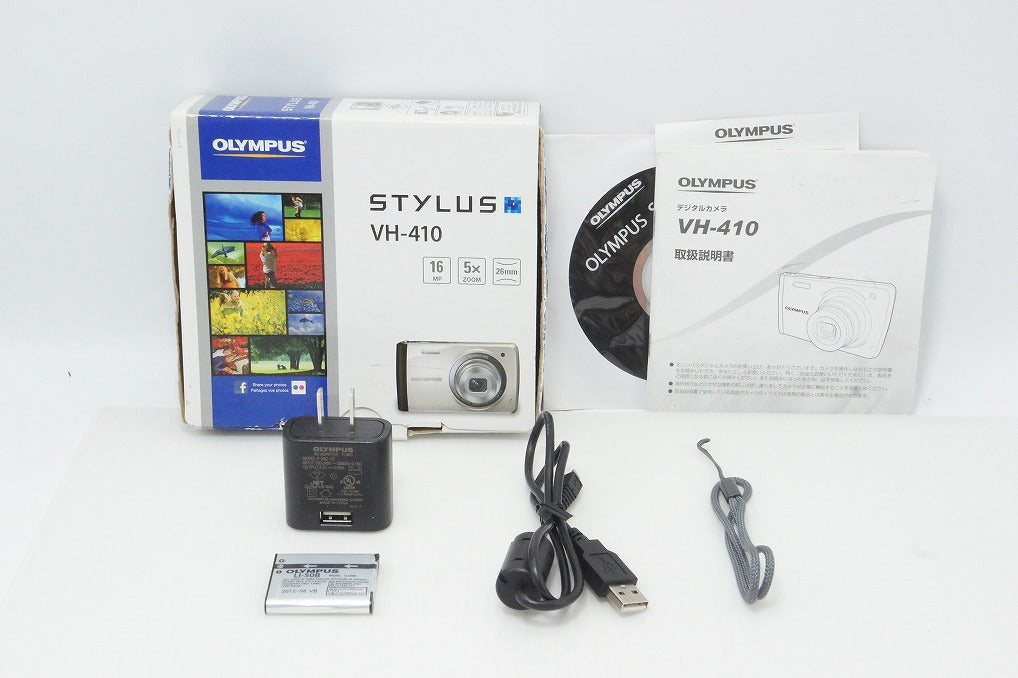 良品 OLYMPUS オリンパス STYLUS VH-410 コンパクトデジタルカメラ シルバー 元箱付 260512g