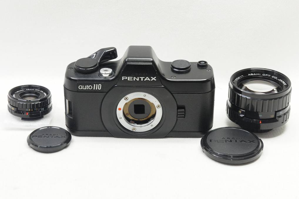 美品 PENTAX AUTO 110 + PENTAX-110 24mm F2.8 + PENTAX-110 50mm F2.8 フィルムカメラ 250530s【アルプスカメラ】