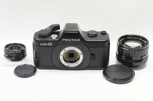 美品 PENTAX AUTO 110 + PENTAX-110 24mm F2.8 + PENTAX-110 50mm F2.8 フィルムカメラ 250530s【アルプスカメラ】