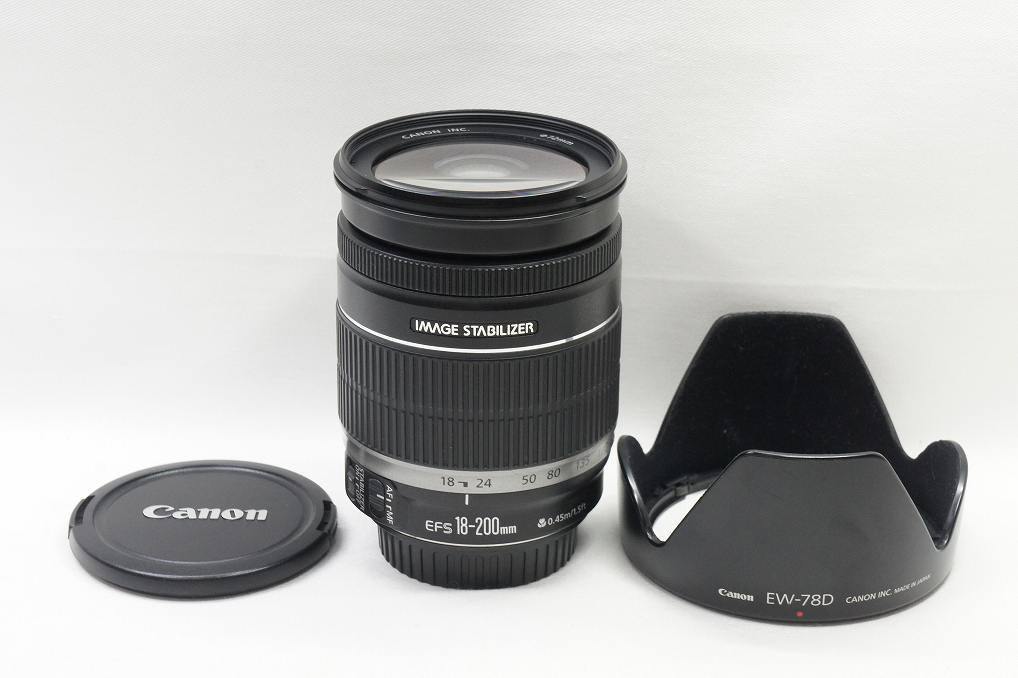 良品 Canon キヤノン EF-S 18-200mm F3.5-5.6 IS APS-C ズームレンズ フード付 250814d